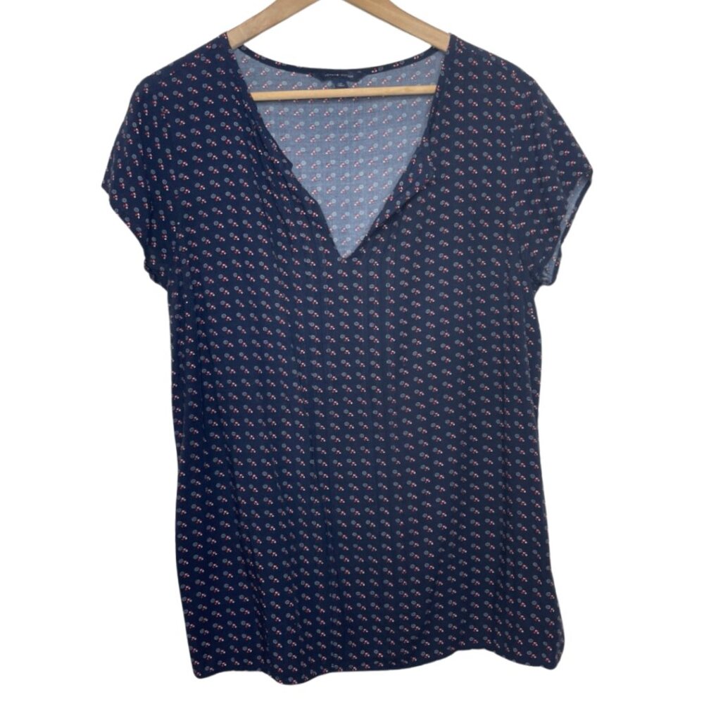 TOMMY HILFIGER | Blue White & Red V-Neck Short Sleeve Blouse | Size L